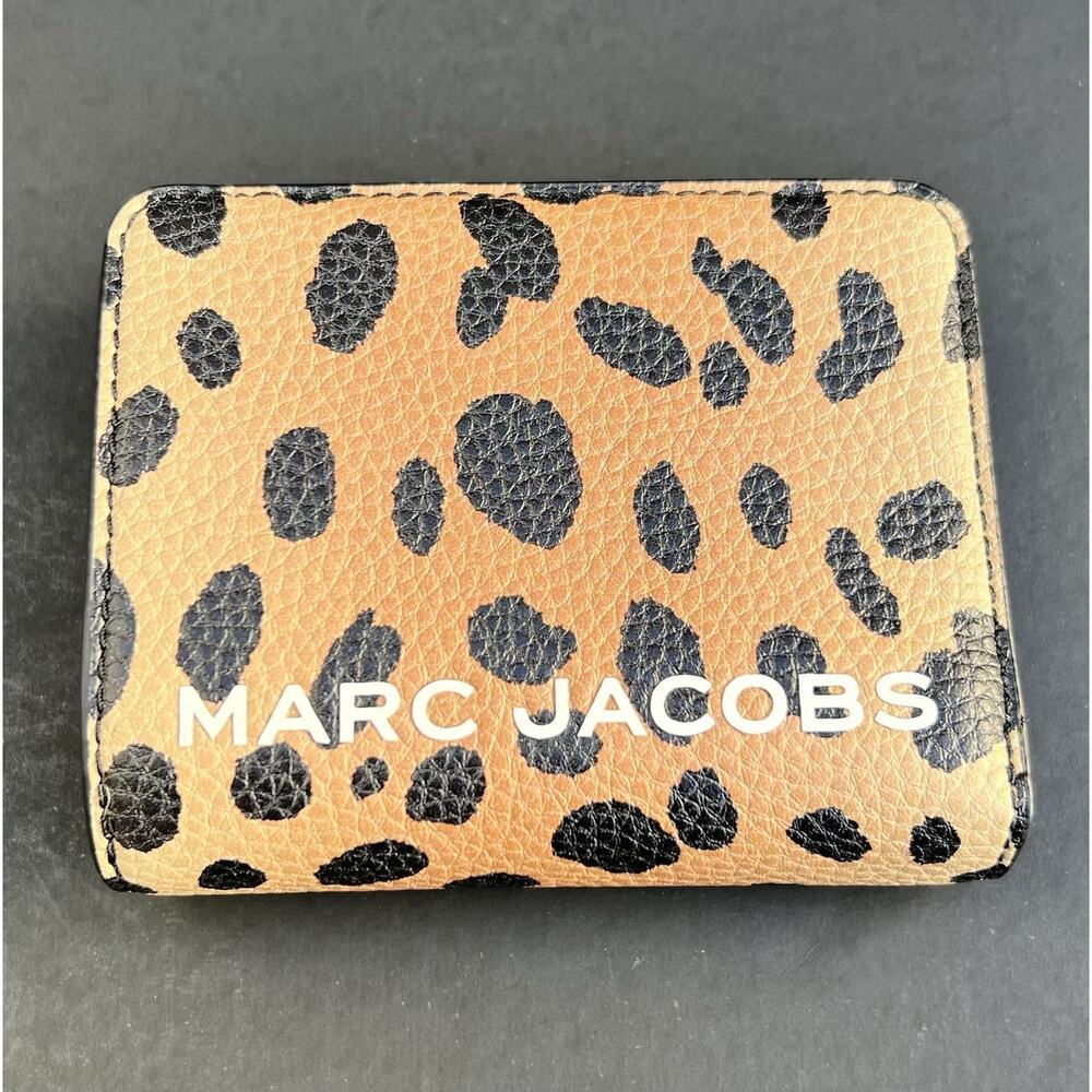 Marc Jacobs Cheetah Spot Mini SLG Compact Wallet Black & Brown